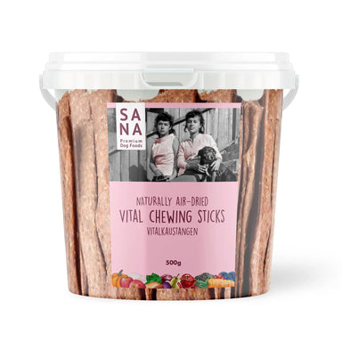 500g tub of SANA vital chewing sticks. dental chew for dogs