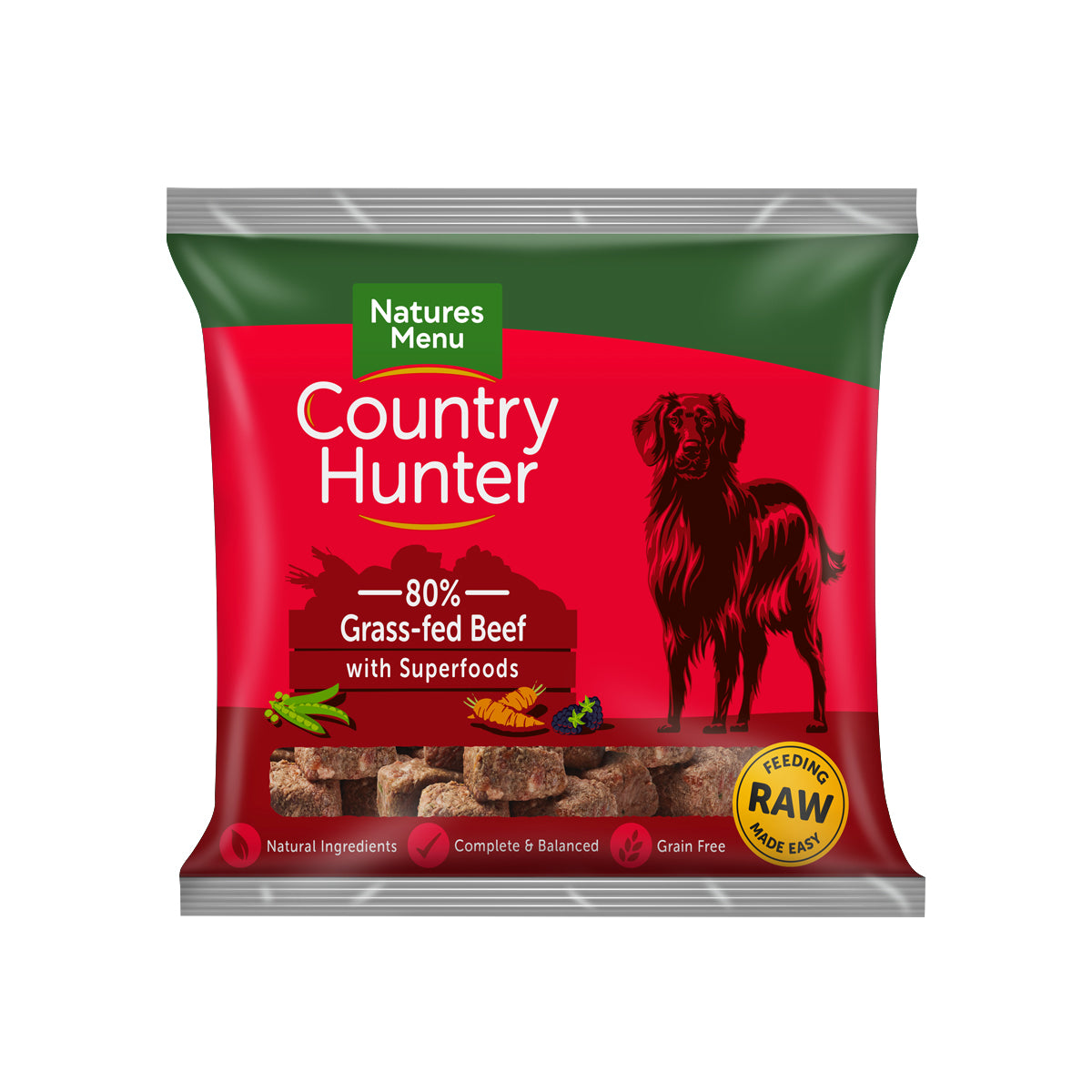 Natures Menu Country Hunter Raw Nuggets Grass Fed Beef For Dogs 1kg